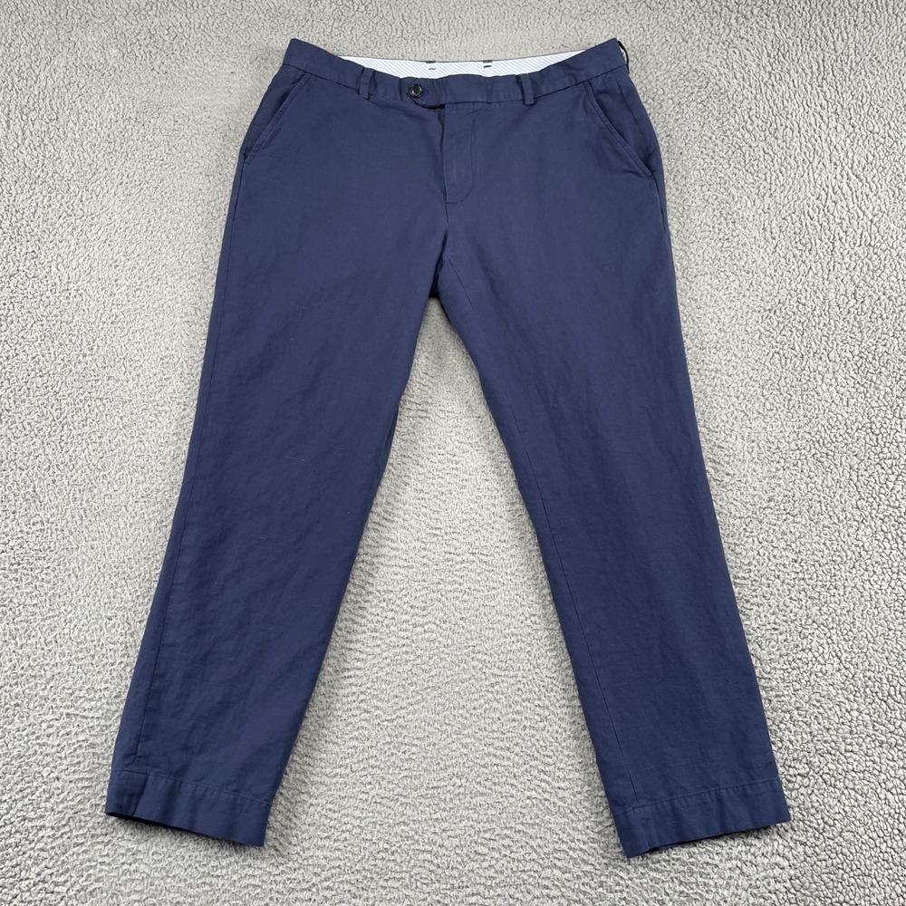 Brooks Brothers Pants Mens 36x30 Navy Blue Regular Cotton Linen Stretch Chino